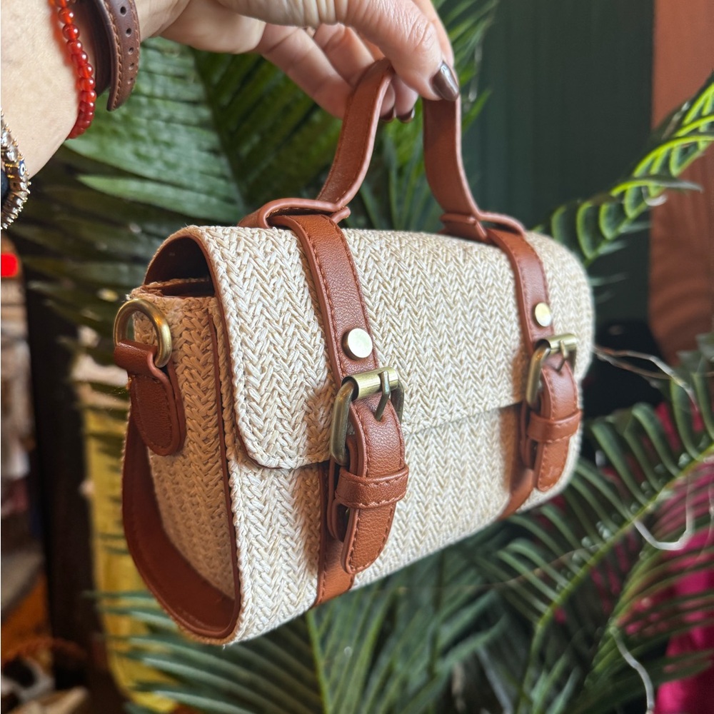 Anthropologie Woven Mini Bag with Tan Accents